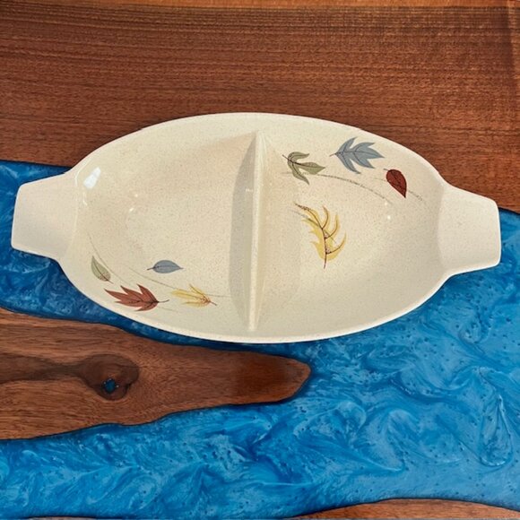 2 Pc Franciscan Autumn Leaves Divided Serving Dish & Oval Relish Tray - Picture 2 of 10